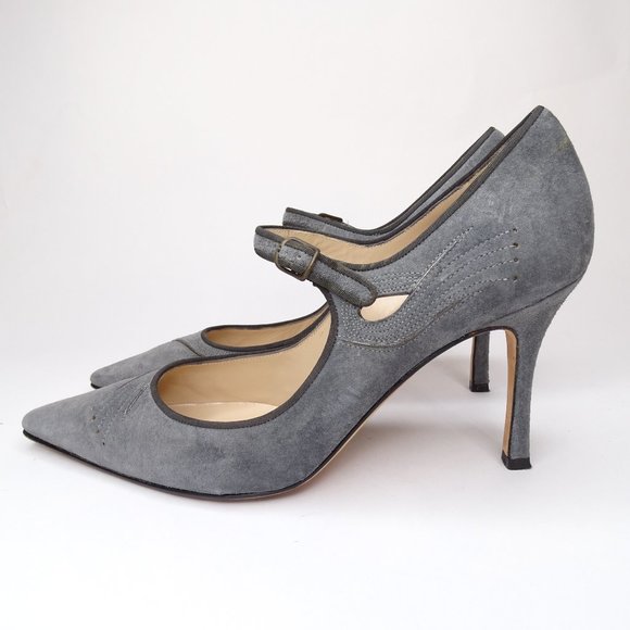 Manolo Blahnik Rela Embroider Suede Mary Jane Pump - Picture 6 of 12